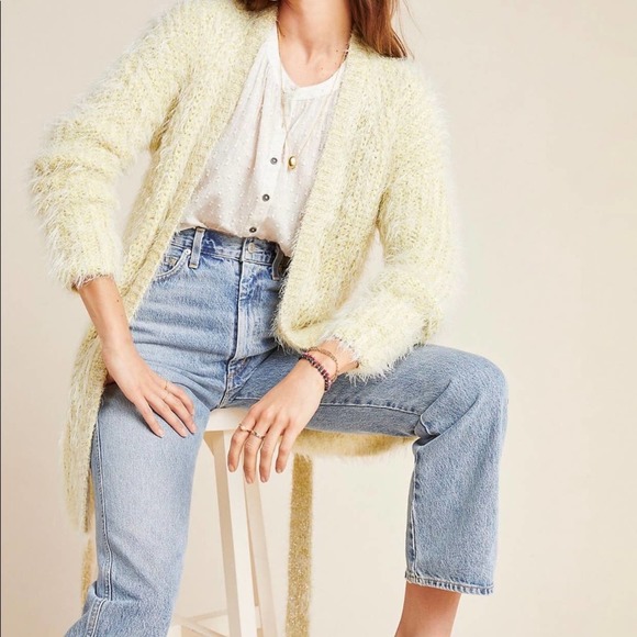 NWT Anthropologie Yellow Larkin Shimmer Belted Cardigan Small Long Sleeve - Picture 2 of 8